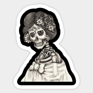 Female skeleton fancy fashion model day of the dead. Sticker